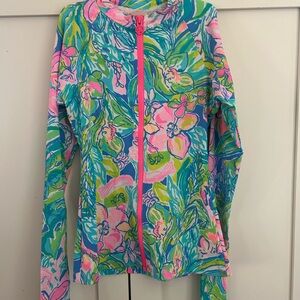 Lilly Pulitzer Pink, Teal & Blue Floral Zip-Front Water Shirt